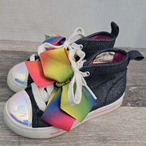 JOJO SIWA Hi-Top Shoes Girls Youth 10 Blue Sneakers Rainbow Bow
